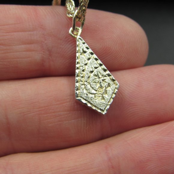 16" Sterling Silver Fancy Style Chrysoprase Stone Necklace Vintage - Picture 4 of 7